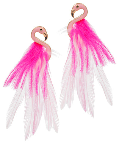 Epoxy Flamingo & Feather Earrings (Light Pink)