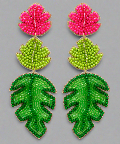 Beads 3 Tier Leaves Drop Earrings