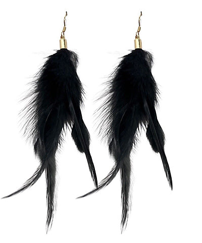 Feather Drop Earrings - Black
