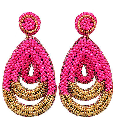 Triple Open Teardrop Bead Drop Earrings - Pink