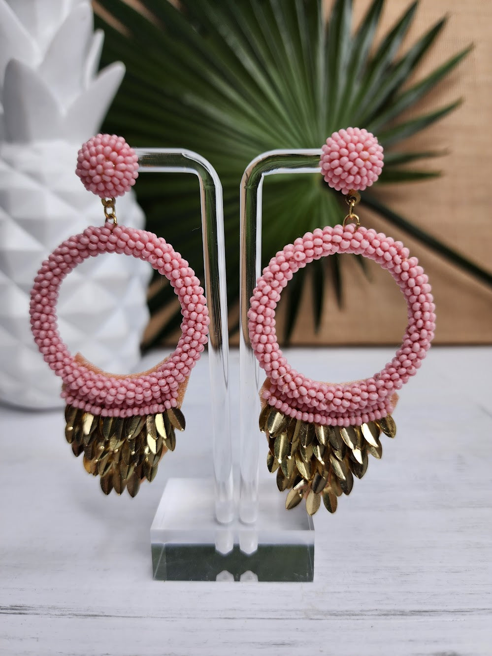 Turning Heads Circle & Sequins Earrings Pink