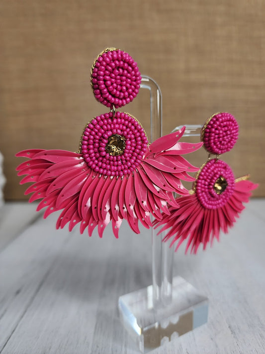 Hot Pink Sunburst Earrings